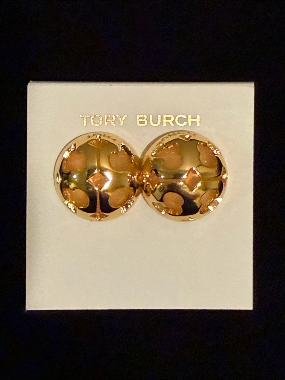 Tory Burch Gold Logo Dome Earrings (Studs)